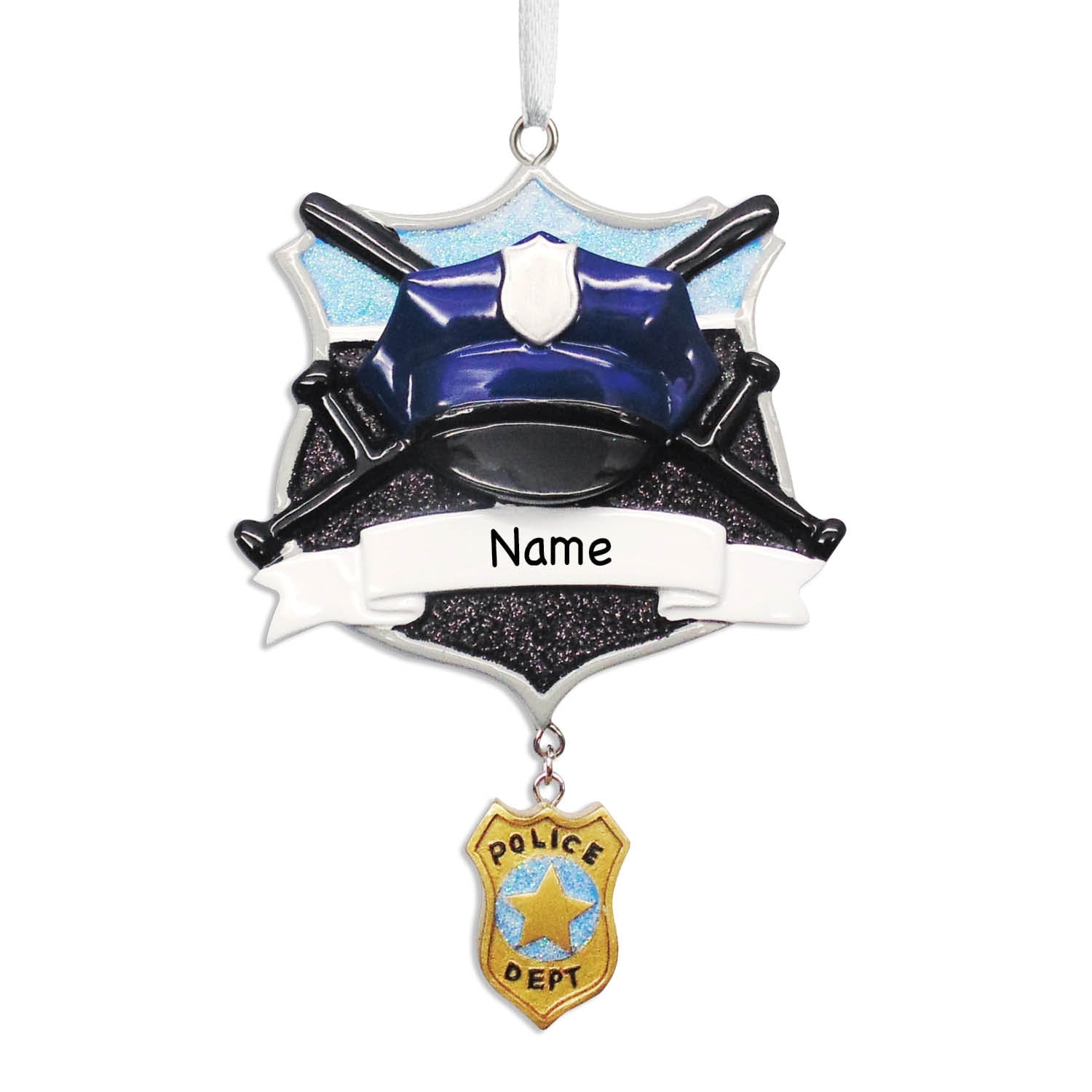 Personalized Police Hat and Badge Christmas Tree Ornament