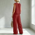 thumbnail image 5 of Mifsaly Two Piece Linen Sets for Women Sleeveless Pleated V Neck Top and Flowy Long Pants with Pockets Dressy Casual Summer Travel Vacation Outfits Wine,S, 5 of 8