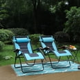 thumbnail image 2 of MF Studio 2 piece XL Oversized Padded Zero Gravity Chair Folding Lounge Recliners With Cup Holder, Aqua, 2 of 5