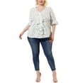 thumbnail image 3 of MODA NOVA Juniors Plus Size V Neck Smocked Sleeves Ruffled Front Solid Blouse, 3 of 7