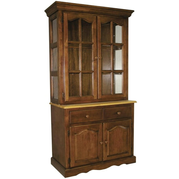 Sunset Trading Wood Keepsake Buffet and Lighted Hutch in Antique Black/Cherry