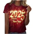thumbnail image 1 of Camisetas Casuales de Mujer Año Nuevo Impreso Suéter de Manga Corta Cuello Redondo, Top de Moda para el Uso Diario, 1 of 6