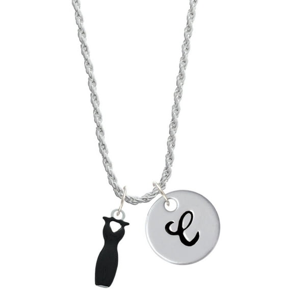 Delight Jewelry Little Black Dress Silvertone Script Initial Disc - C - Charm Necklace, 20"+3"