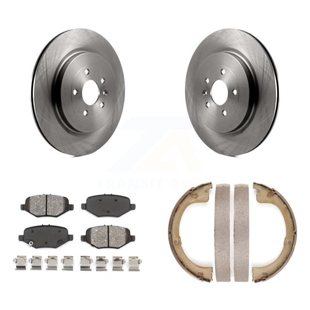 Transit Auto Rear Disc Rotors Semi-Metallic Pads and Parking Brake Shoes Kit for Car 2013-2016 Lincoln MKT with Vented Rotor Without Drum In Hat K8S-104317