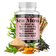 Sea Moss 3000mg Black Seed Oil 2000mg Ashwagandha 2000mg Ginger, Turmeric, Bladderwrack, Burdock Root & More - All in One Supplement 120 Vegan Capsules