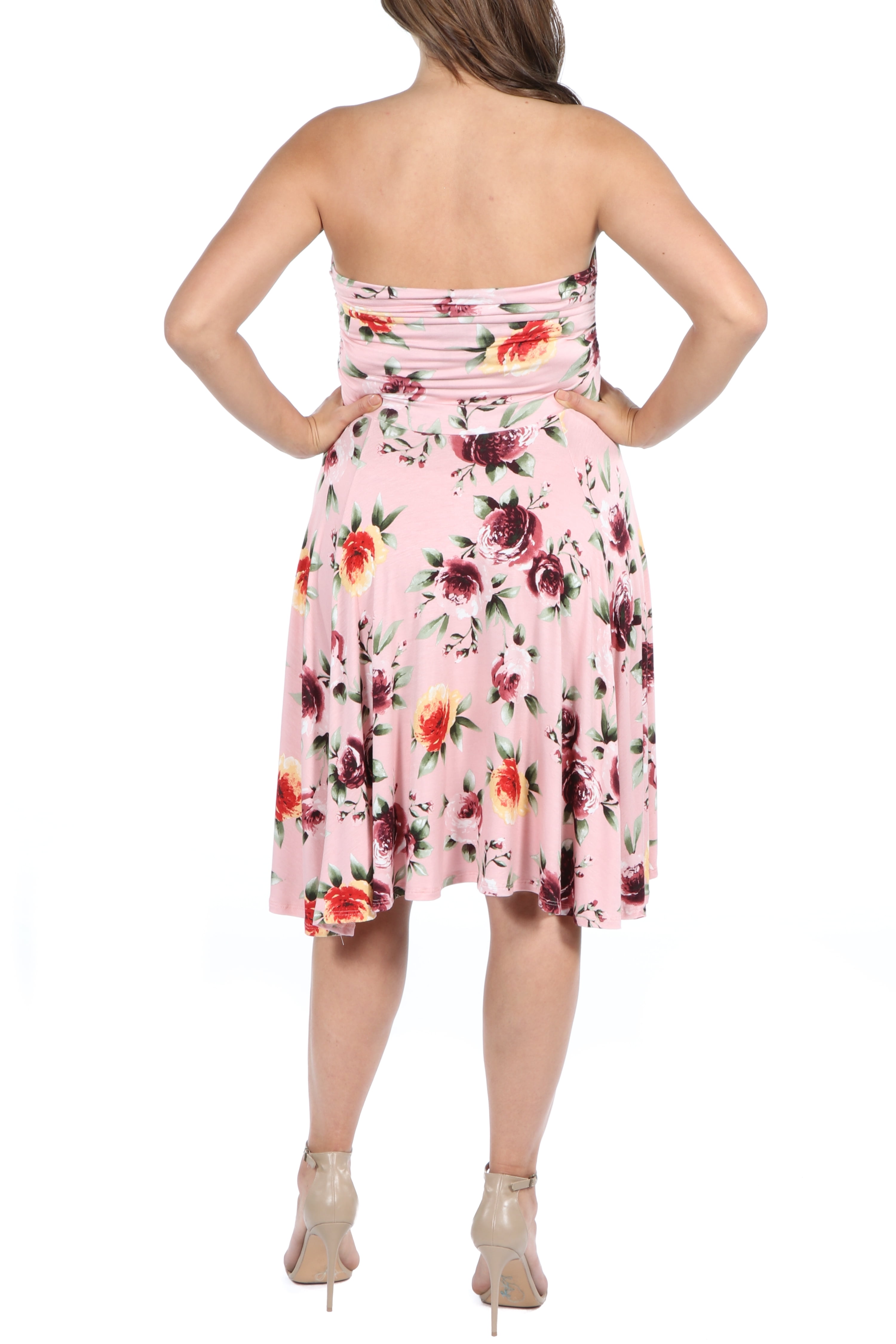 Women’s Plus Size Floral Pink Strapless Summer Dress