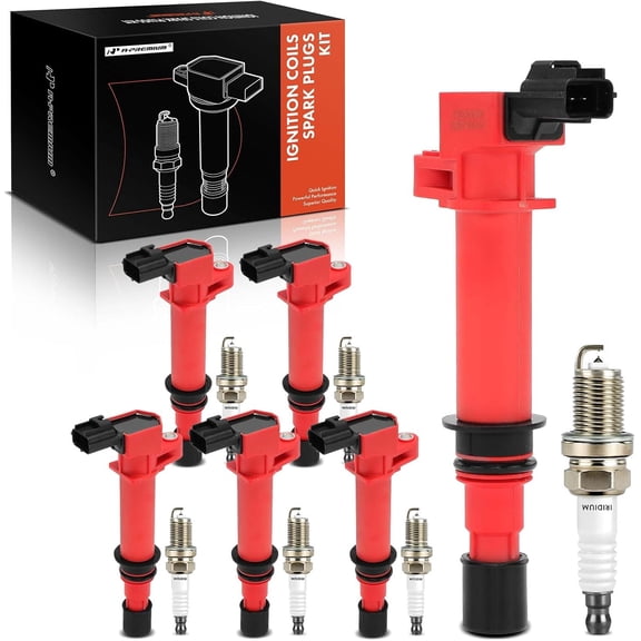 A-Premium (Red) Set of 12 Ignition Coil Pack and Iridium Spark Plugs Compatible with Jeep Grand Cherokee 2005-2008, Liberty, Commander & Dodge Ram 1500, Durango, Nitro, Dakota & Mitsubishi Raider