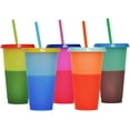 thumbnail image 1 of 5 Color Changing Cups Blank Cups 24oz Reusable Tumbler with Lids and Straws,BPA Free Reusable Plastic Cold Drink Cups with Lids and Straws, Smoothie Cups,Party Cups,Set Of 5, 1 of 5