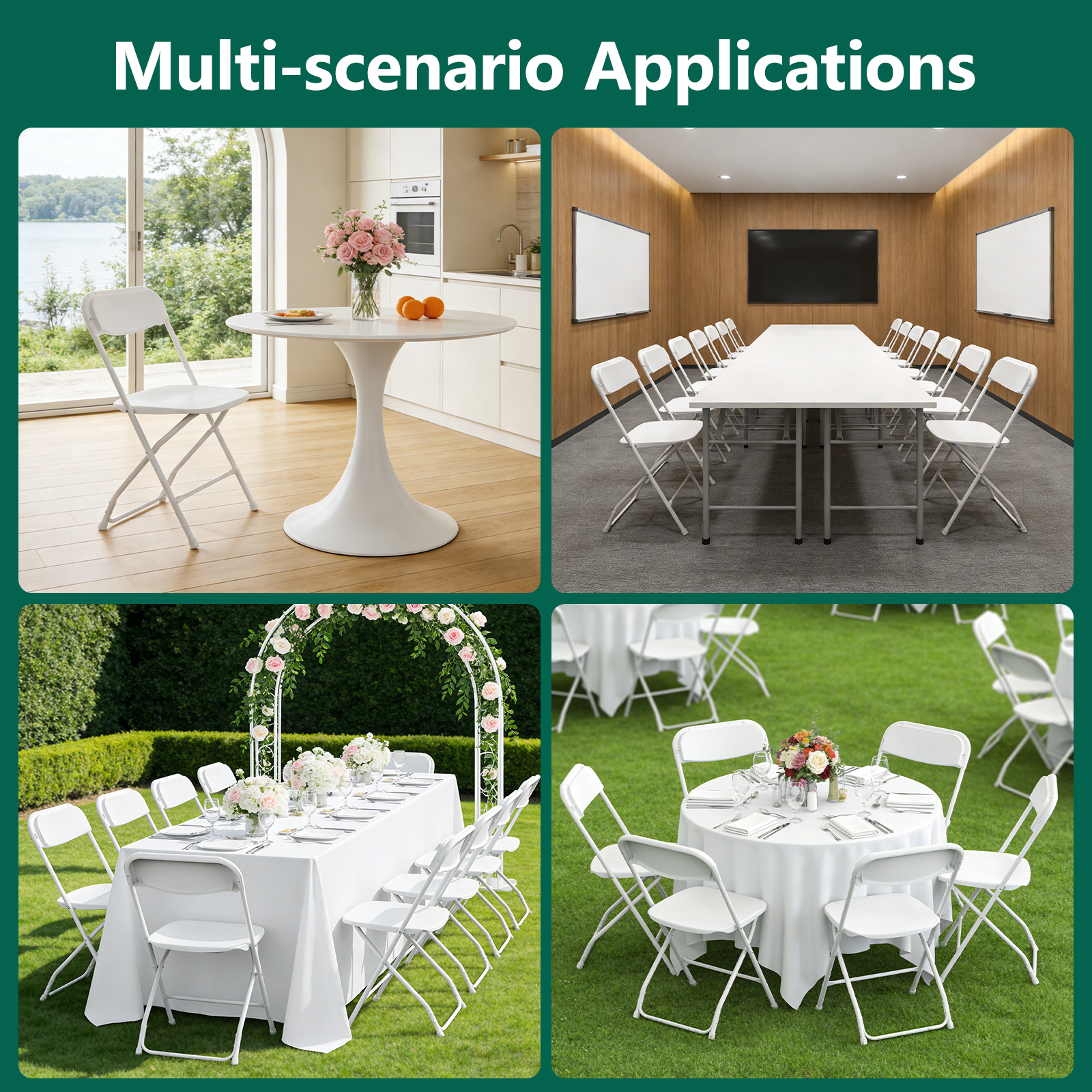 WASUHE 10-Pack White Folding Chairs with Metal Frame photo 4