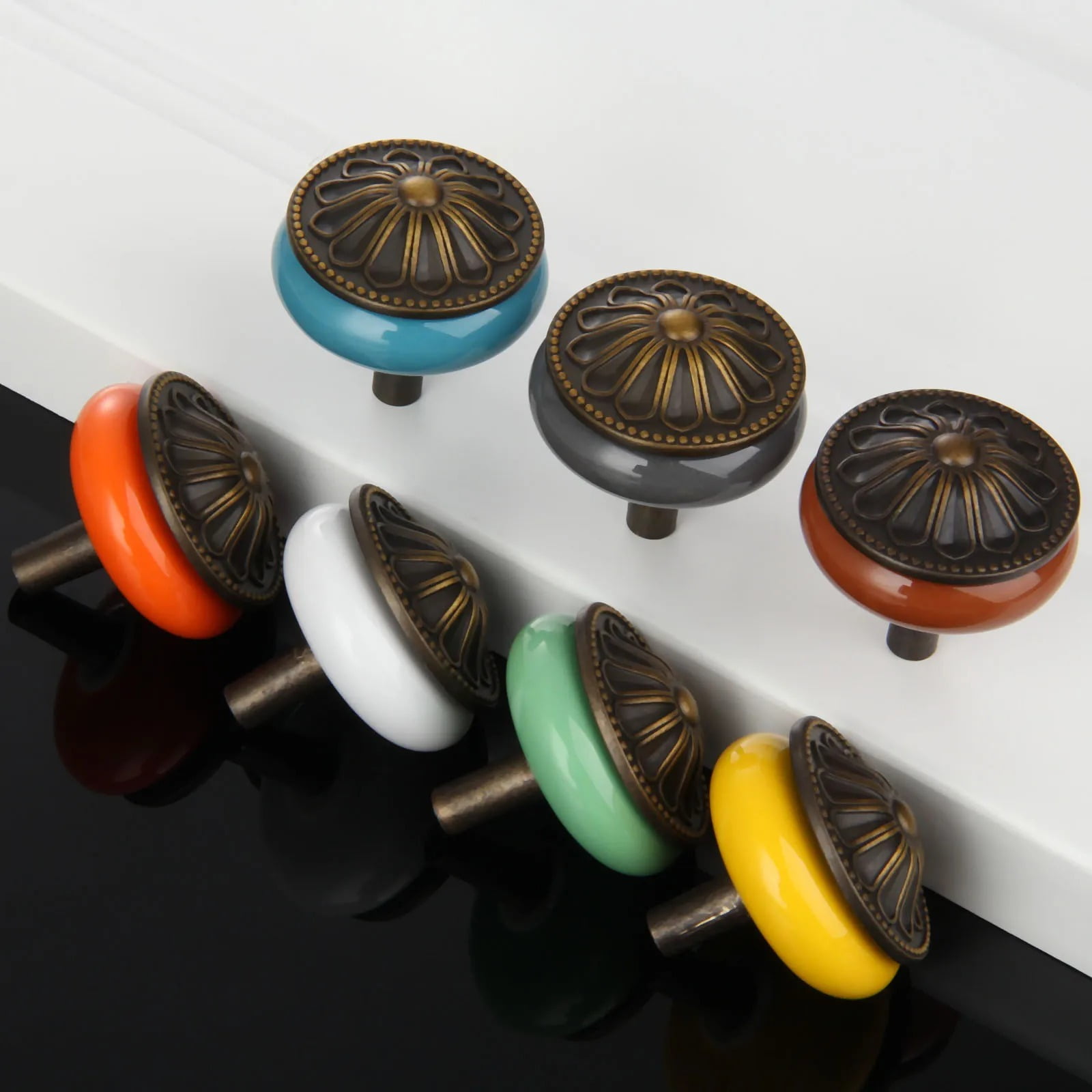 HDJNal Antique Bronze Ceramic Drawer Knob Cupboard Pulls Handles Wardrobe Drawer Cabinet Door Kitchen Knobs and Pull Handles for Cupboards ,Dresser ,Kitchen, Pack of 20 (Grey)