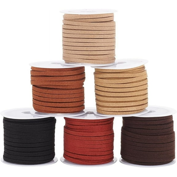 PH 32yards 3mm Suede Cord 6 Colors Suede Leather Cords Suede String Lace Thin Leather Cord Handmade Flat Rope for Jewelry Making Choker Tassel Bracelet Necklace DIY Crafts colorful DIY