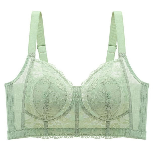Aayomet Womens Sports Bras Thin Style Big Breasts Show Small Chest Push Up  Underwear Show Thin Large Size Bra (Green, 34/75) 