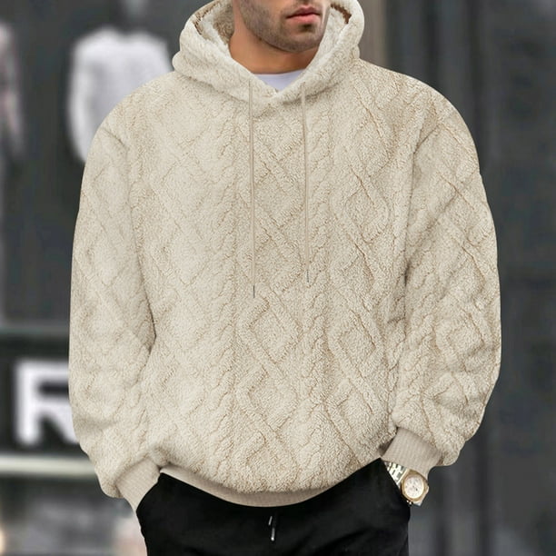 pstuiky camisas de manga larga para hombre, Sudadera con capucha de manga larga con bolsillo y cordón de forro polar de color liso para hombre Tops casuales para hombres l