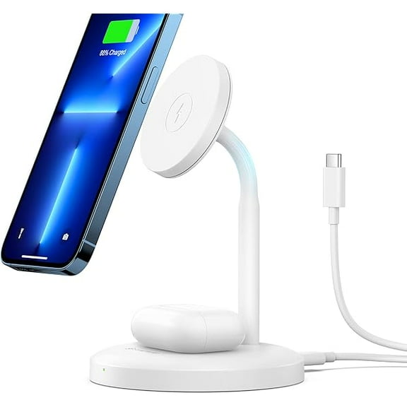 Saluqifa Syncwire Wireless Charging Stand - 2 in 1 Free Rotation Magnetic Charger Station for MagSafe Compatible with iPhone 16, 15, 14, 13, 12 Pro Max, Pro, Mini, Plus, AirPods
