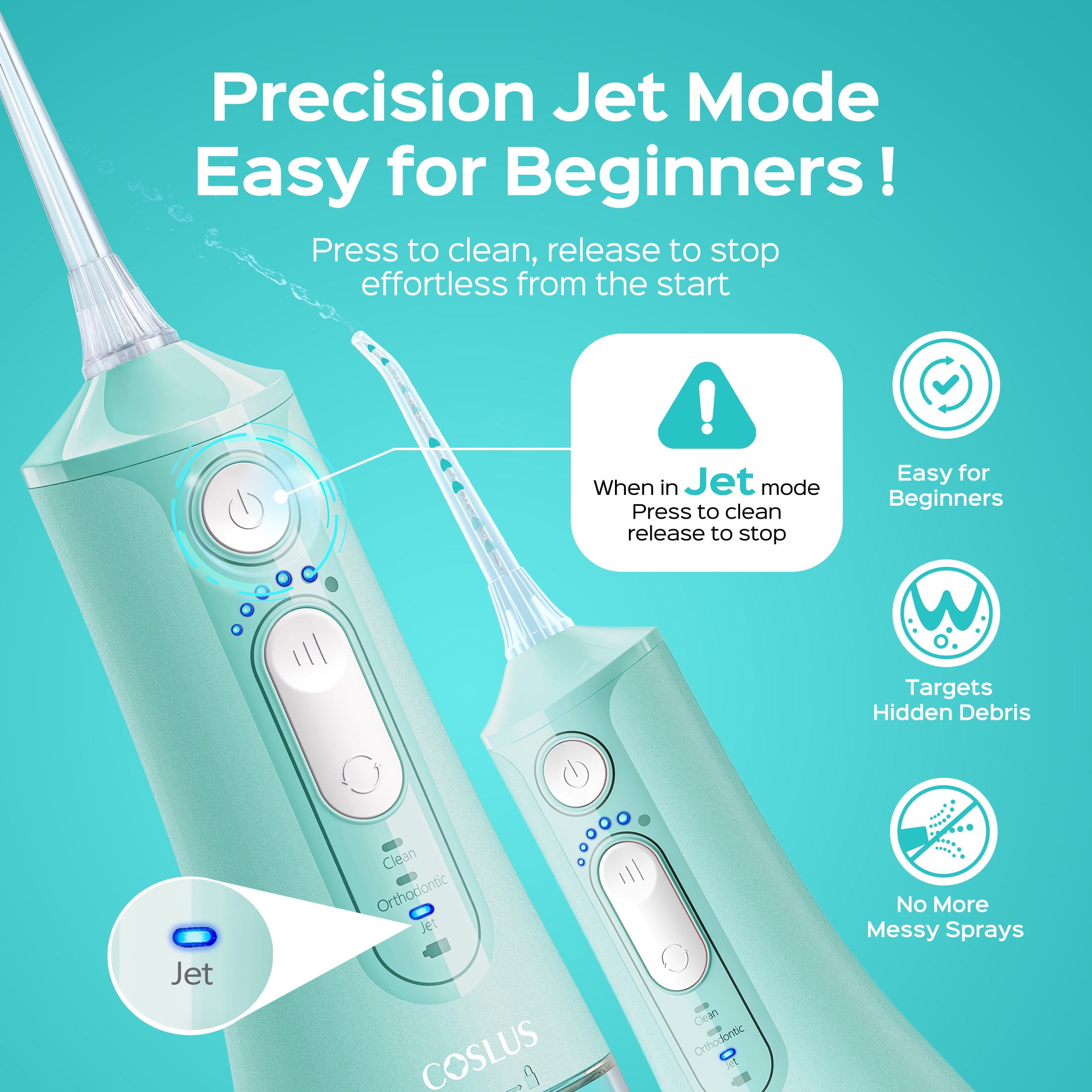 COSLUS CX51 Portable Water Flosser for Teeth,3 Modes 6 Intensity Professional Electric Water Dental Pick for Sensitive Gums, Braces for Travel Home Green
