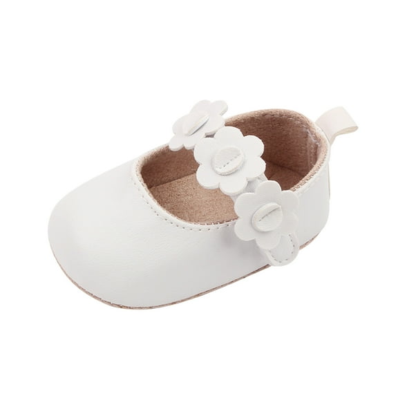 Xfvqtps Baby Girls PU Mary Jane Flats Flower Cute Non-slip Soft Sole PU Prewalker Toddler Shoes Fashion Bottom Sandals White