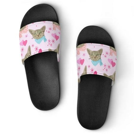 

GZHJMY Stylish Slides for Women Men Cute Cat Head Wearing A Scarf with Pink Heart Soft Flexible Slip-on Sandals Slippers