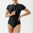 thumbnail image 2 of ASFGIMUJ Women Zipper Triangle One Piece Leaf Print Short Sleeve Bikini Swimsuit, 2 of 5