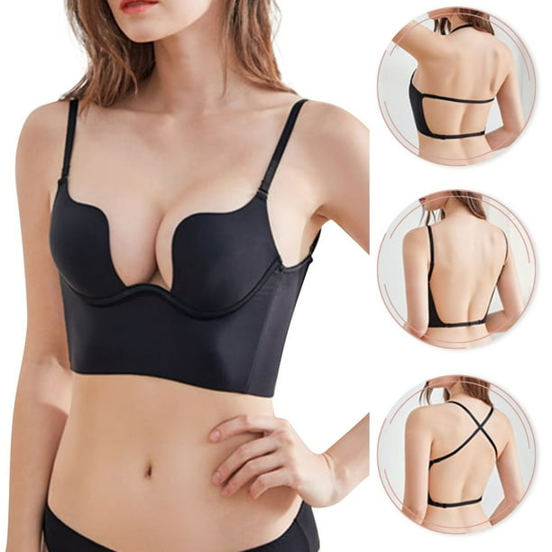WILLBEST Brasier Transparente Mujer Sujetador De Espalda Baja Para Mujer, Con Aros, En Forma De U, Sin Espalda, Convertible, Con Tirantes Finos, Sin Costuras, Para Dormir, 2704