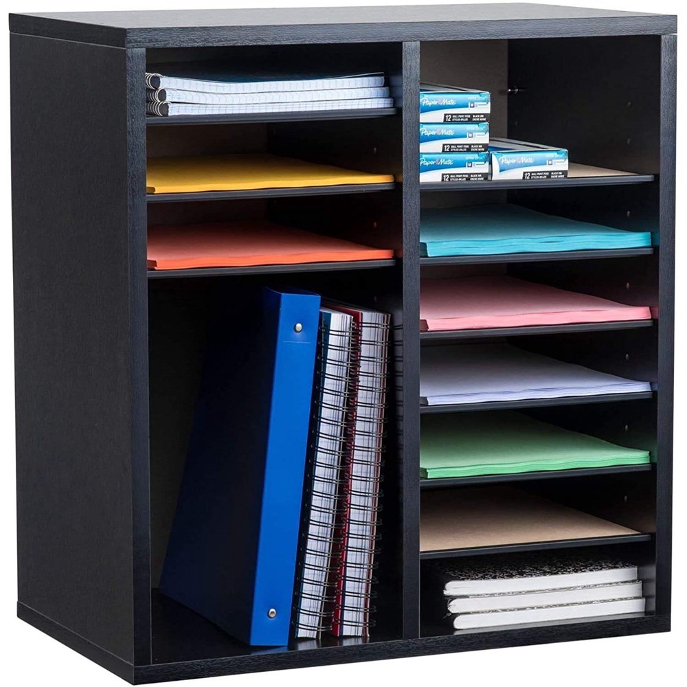 AdirOffice Wood 16 Compartment Adjustable Classroom Paper Literature