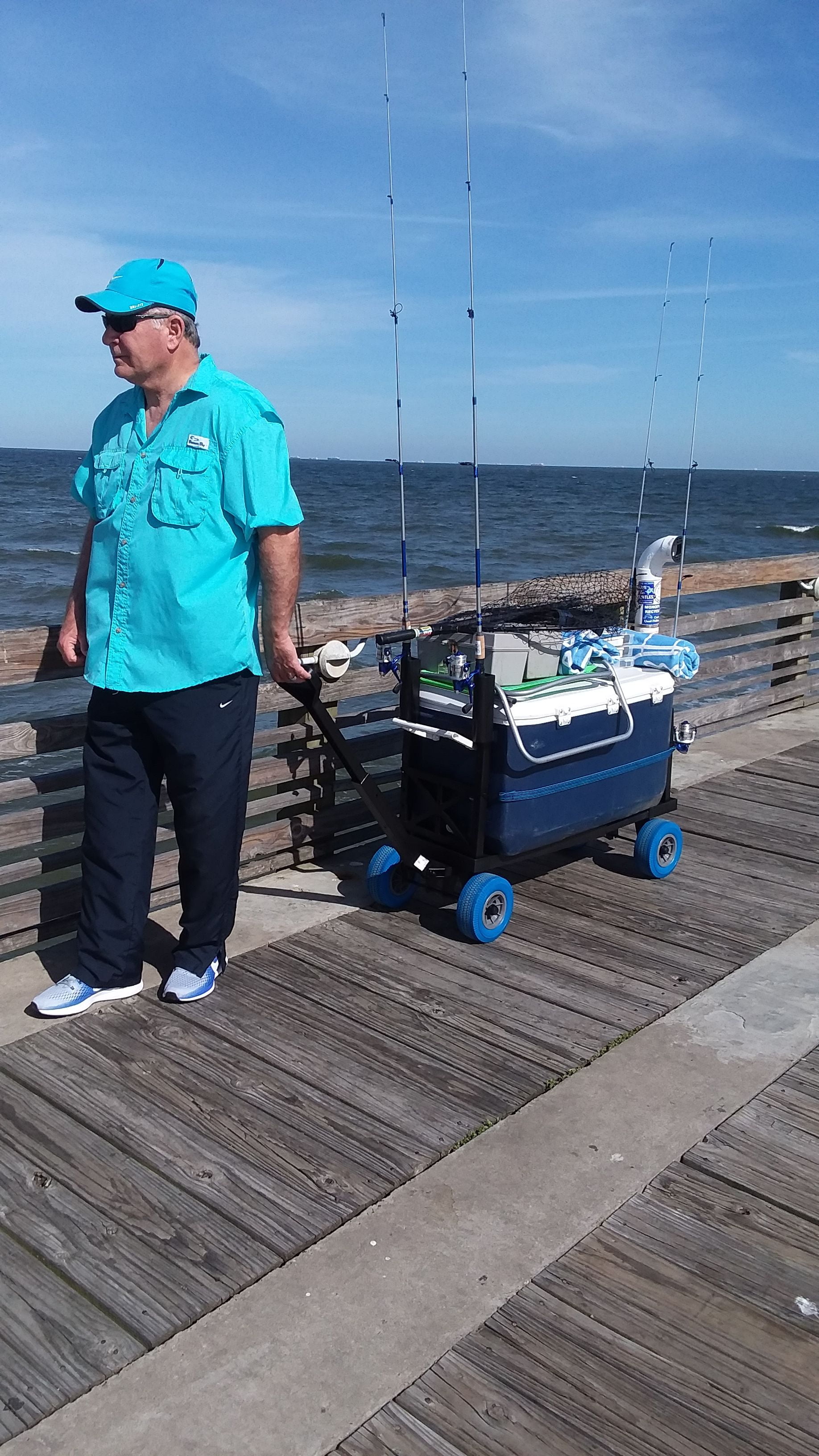 Pier Fishing Cart Gear Marine Dock Carts Wagon Trolley with 4 Wheels Fish Pole  Rod Holder 