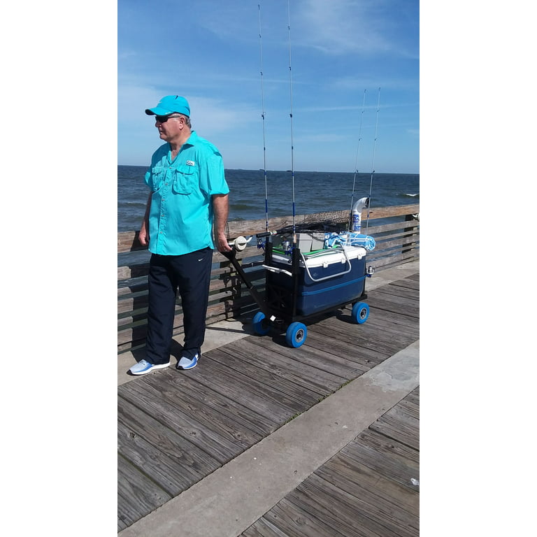 Pier Fishing Cart Gear Marine Dock Carts Wagon Trolley with 4 Wheels Fish  Pole Rod Holder 