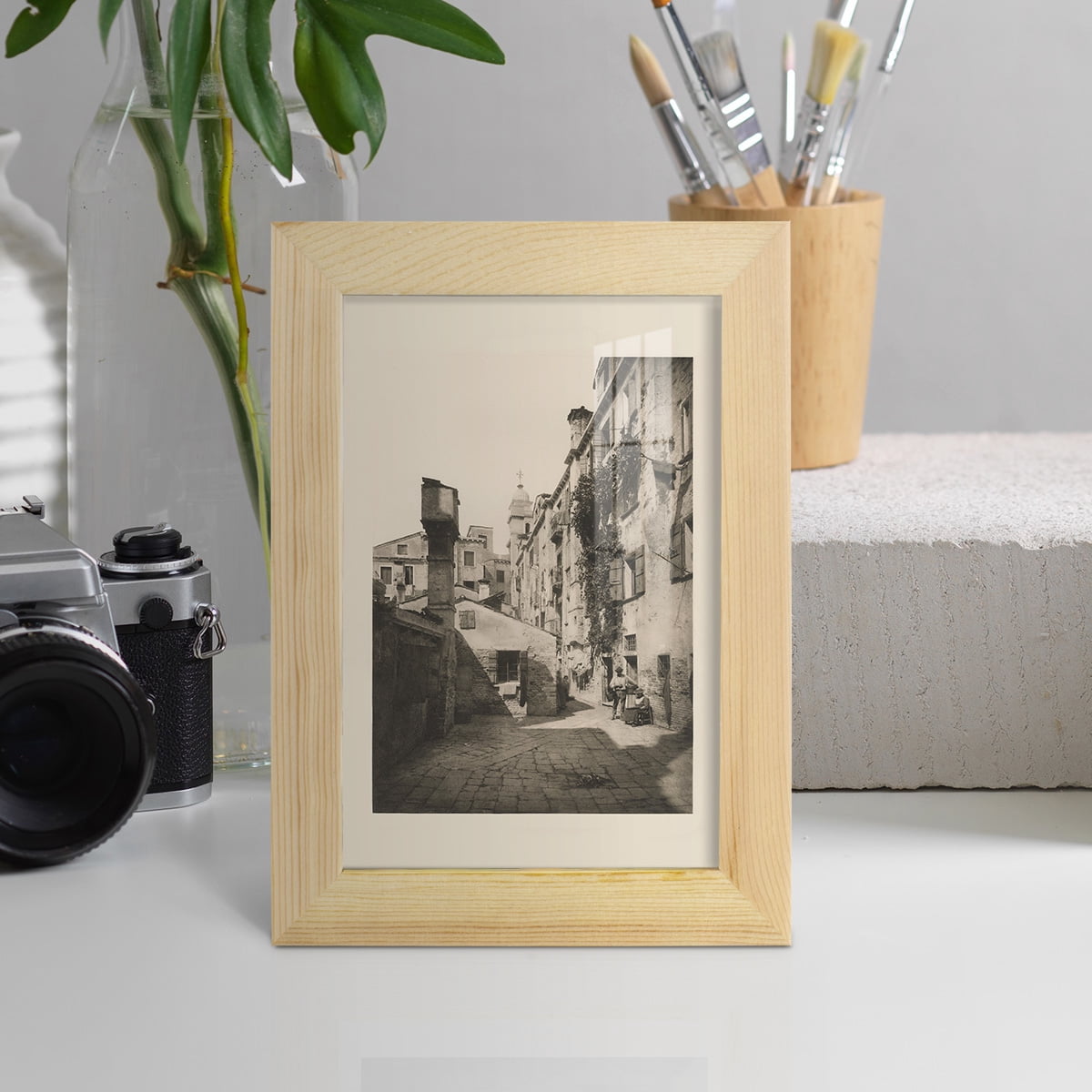Vintage Views of Venice VIII - Framed Print w/glass - Natural Wood