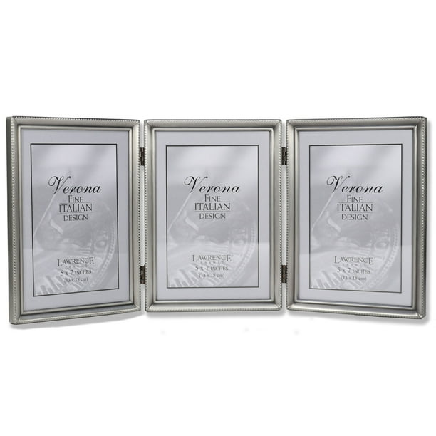 Antique Pewter 5x7 Hinged Triple Picture Frame - Bead Border Design ...