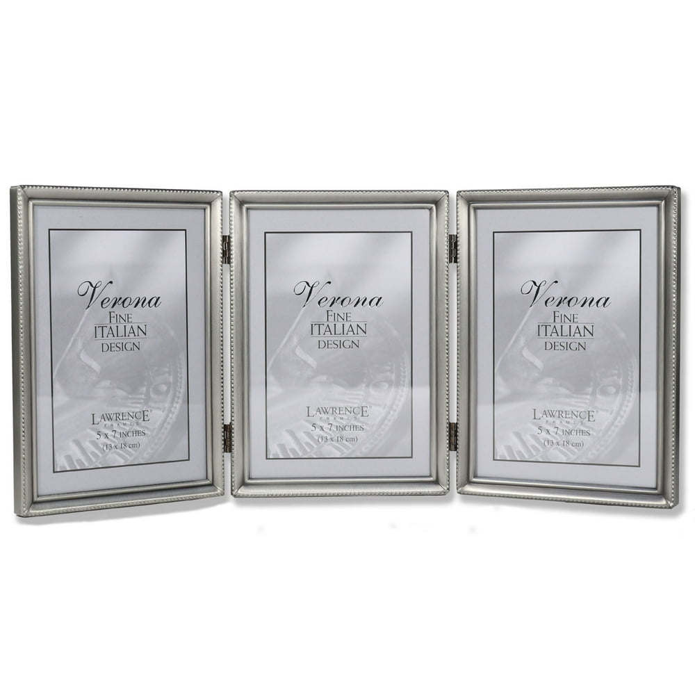 Lawrence Frames Antique Pewter 5x7 Hinged Triple Picture Frame Bead