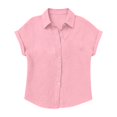 thumbnail image 7 of UACY Girls Casual Cotton Linen Button Down Short Sleeve Shirts Solid Summer Beach Blouses Tops with Pocket (Pink, 6-7 Years), 7 of 7