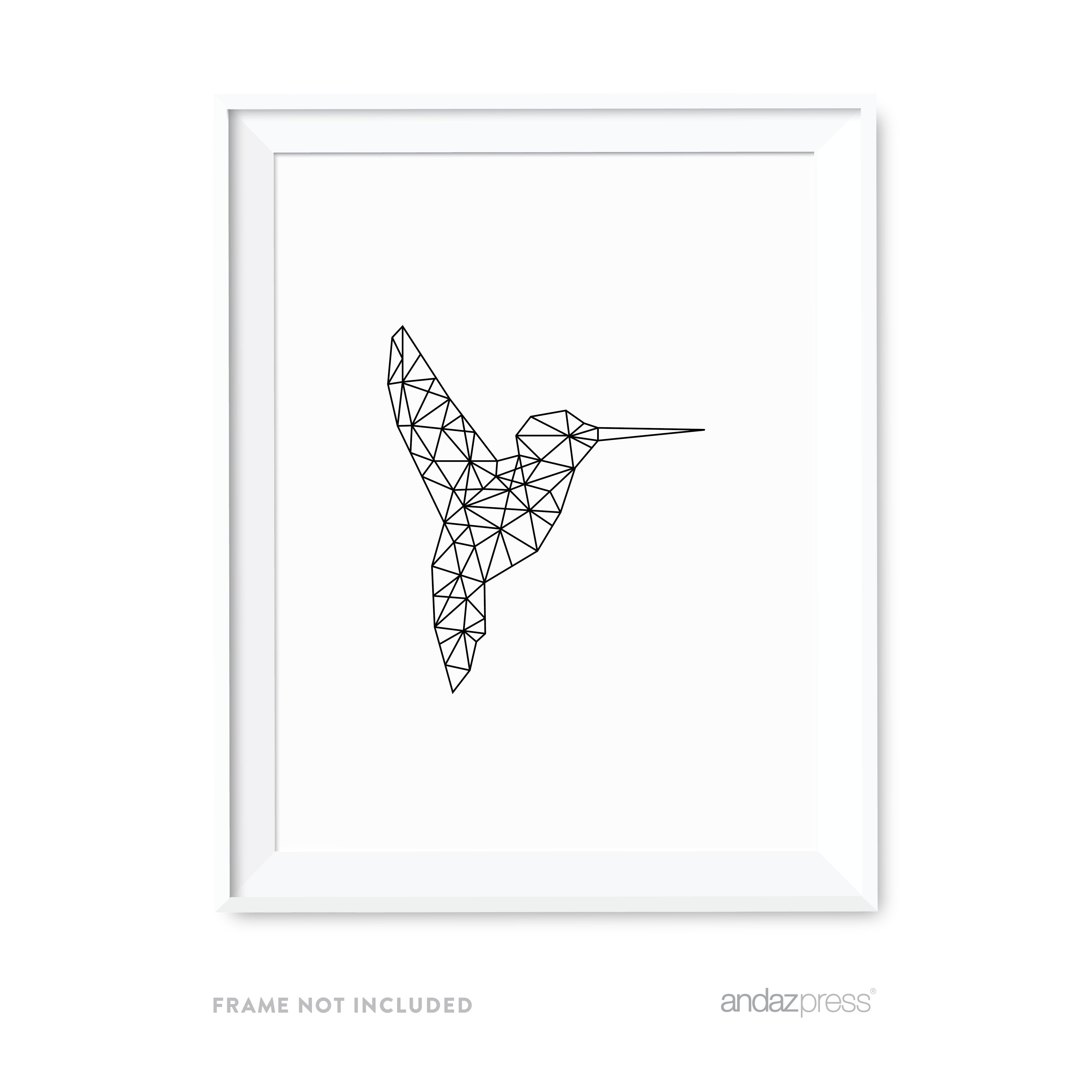 Hummingbird Geometric Animal Origami Wall Art Black White Minimalist Print  