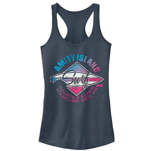Junior's Jaws Amity Island Surfboard Repair Racerback Tank Top