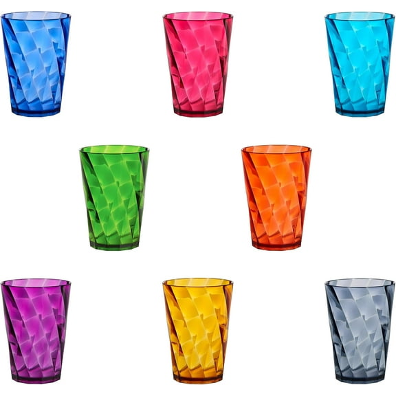 US Acrylic Optix Plastic Reusable Drinking Glasses (Set of 8) Water Cups in Jewel Tone Colors | BPA-Free Tumblers, Made in USA | Top-Rack Dishwasher Safe