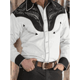 thumbnail image 5 of Men's Graphic Button Down Shirts Vintage Western Cowboy Collared Long Sleeve Shirt Top Black 03 L, 5 of 6