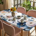 thumbnail image 3 of Vintage Blue Floral Table Cloths for 6 Foot Rectangle Tables, Farmhouse Watercolor Flower Butterflies Patio Waterproof Elastic Fitted Tablecloths, Washable Rectangular Table Cover for Camping, 3 of 8
