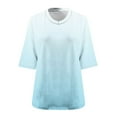 thumbnail image 5 of Tops for Women 3/4 Sleeve Gradient V-neck Printed T-shirt Plus Size Loose Blouse Light Blue L, 5 of 5