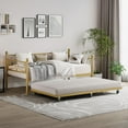thumbnail image 3 of Gold Daybed with Trundle Bed, Twin Size Metal Day Bed with Floral Headboard, Modern Metal Sofe Bed Frame with Pull-Out Trundle, Heavy Duty Steel Slats Supports, for Living Room, Guest Room, 3 of 8