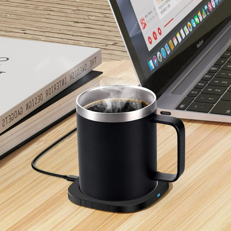 Temperature Control Smart Mug with Lid, BUZIO Self-Heating Coffee Mug 14oz,  Coffee Mug Warmer with Mug for Desk Home Office, Temperature-Controlled