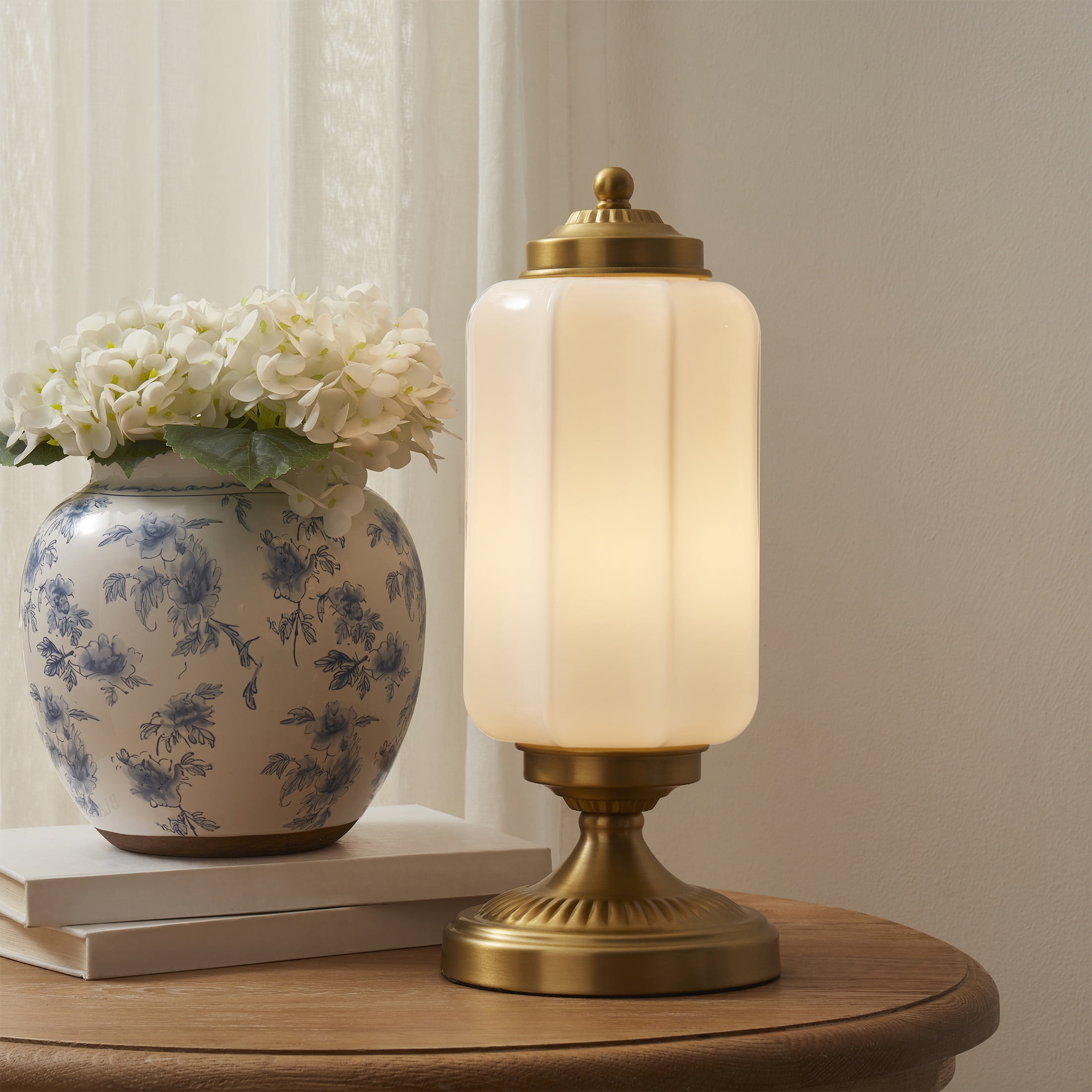 My Texas House 15" Brass Glass Shade Table Lamp