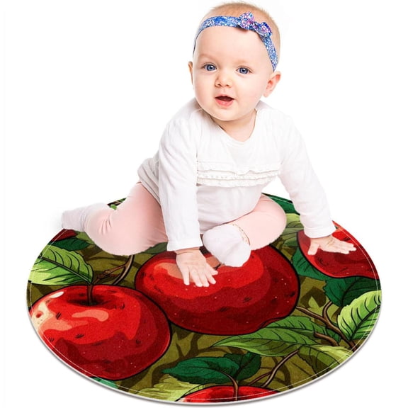 Red Apples Fruit Prints Small Area Rugs Bathroom Rugs, Non-Slip Throw Rug Floor Carpet Door Mat for Sofa Bedroom Nursery Decor, 60cm Diameter