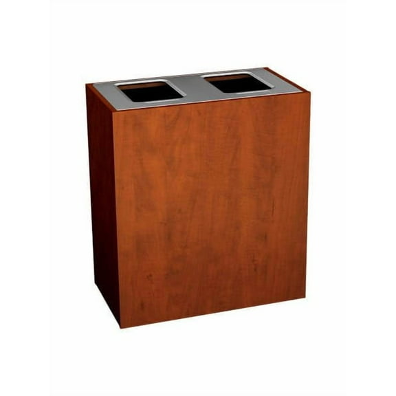 Sturdy Essentials Stratus Series Commercial Recycling and Waste Receptacle Bin Modern Style with Wood Finish, Double Bin with Full Openings for Waste