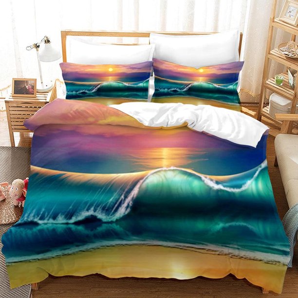 3D Sunset Sky Sea Landscape Quilt Cover Set Ropa de Cama Funda Nórdica Fundas de Almohada