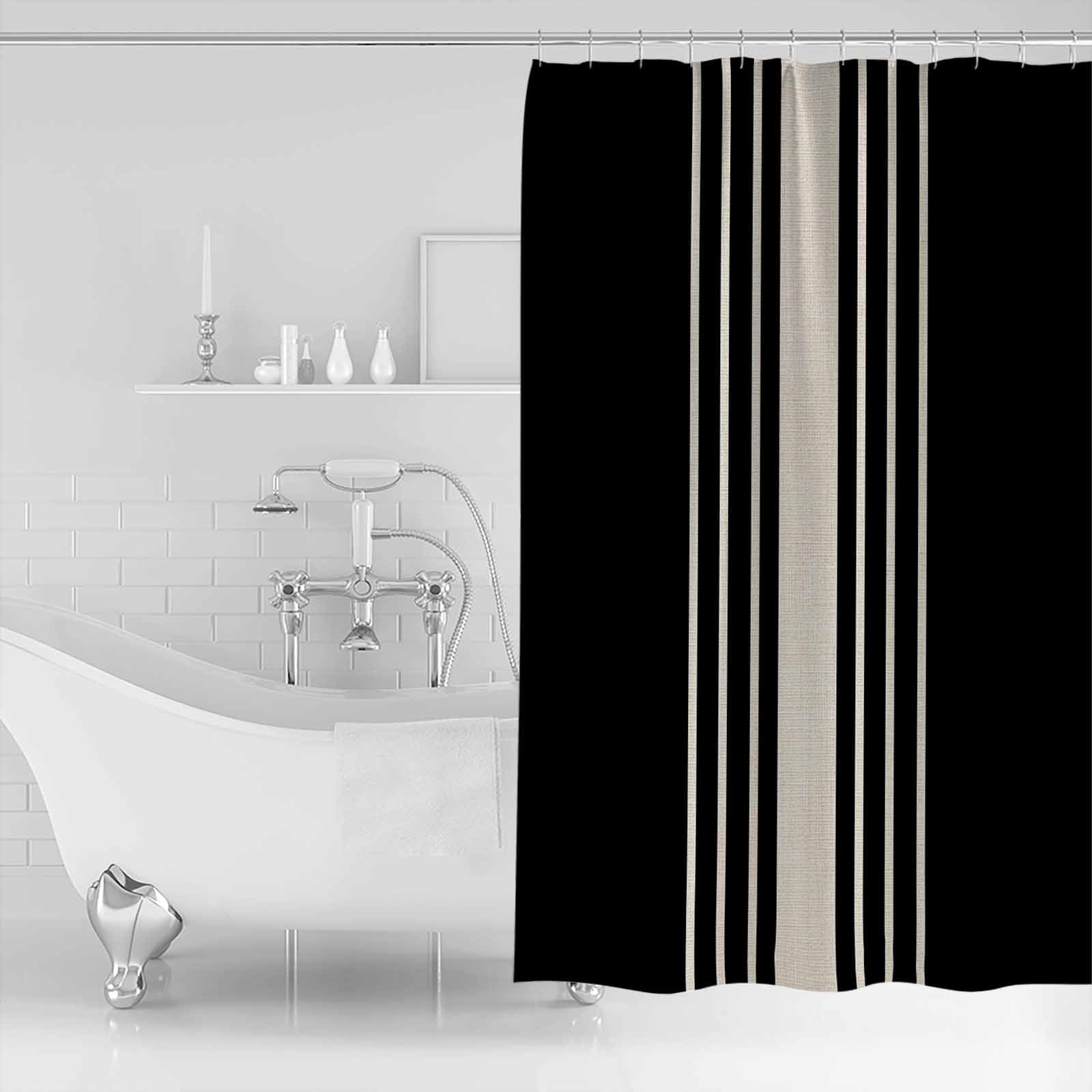 54x78 Inch Shower Curtain Decorative Black Beige Striped Bathtub Bath Curtains Fabric Waterproof Bathroom Decor Modern Farmhouse Retro Lines Small Stall Shower Curtain Set with 12 Hooks
