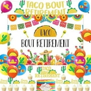 WEEKS Taco Bout Retirement Party Decorations Women Men - Mexican Themed Fiesta Retired Decor with Taco Bout Banner, Backdrop, Cake Topper, Cactus Balloons for Retirement Party