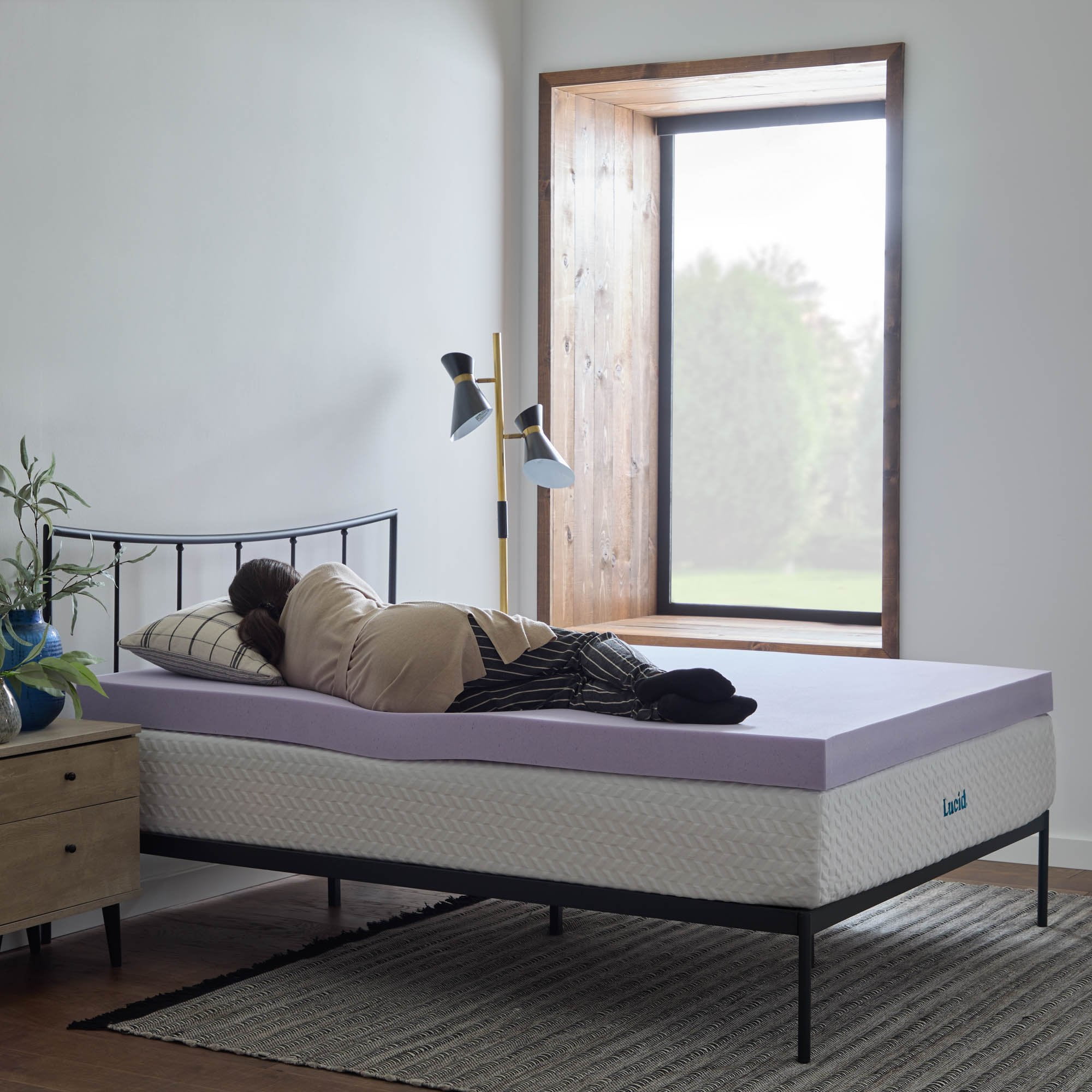 Lucid Lavender and Gel Covered Memory Foam Mattress Topper, 4 inch, Queen