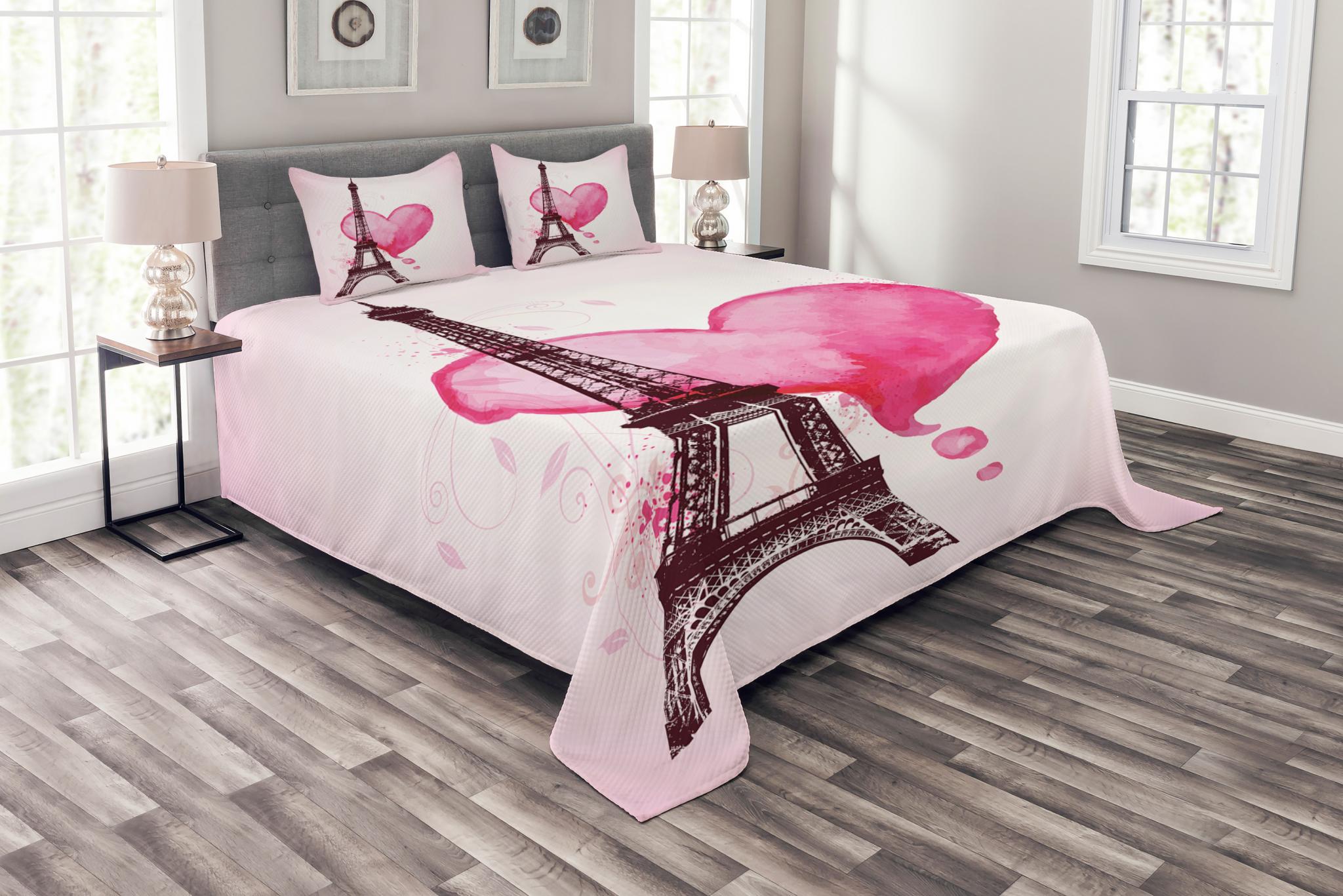 Eiffel Tower Bedspread Set King Size, Eiffel Romantic Valentine Love
