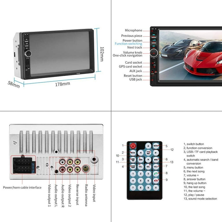 7 Inch Double Din Bluetooth Car Stereo Receiver, in Dash HD Touch