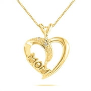 AONEJEWELRY Aone Jewelry Engagement Necklace for Women 0.005 Carat Diamond and Mom Accented Heart Pendant prong 10K Yellow Gold With 18'' Yellow Rhodium Plated Silver Chain