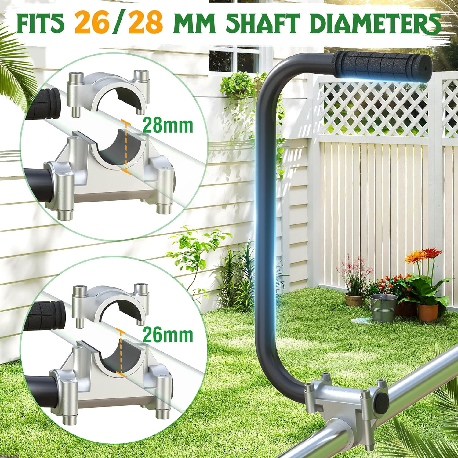 Universal Trimmer Handle Extension with Adjustable Shoulder Strap, Back-Saving Weed Eater Handle for 26-28mm Shafts