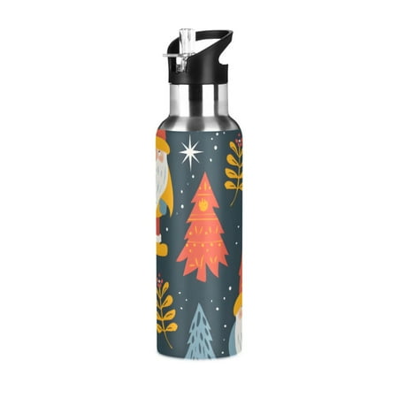 

ALAZA Christmas Gnomes Trees Water Bottle Insulated Flask Stainless Steel Straw Lid 20 oz